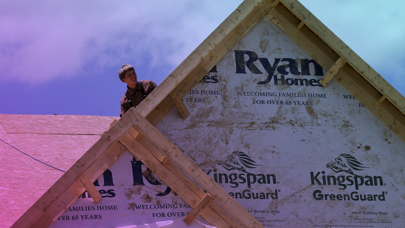 A builder works on a home under construction in Butler County, Pa.