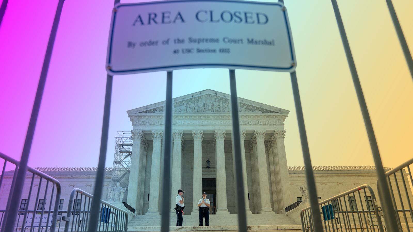 Security guards on the steps of the Supreme Court. (AP Photo/Jacquelyn Martin)