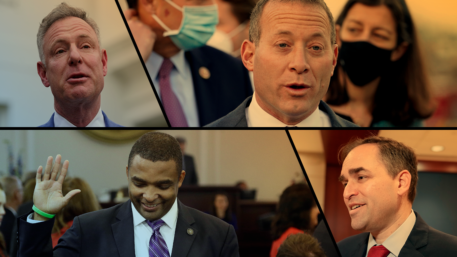 Clockwise from top left: Democratic Reps. Scott Peters, Josh Gottheimer, Wiley Nickel, and Donald Davis.