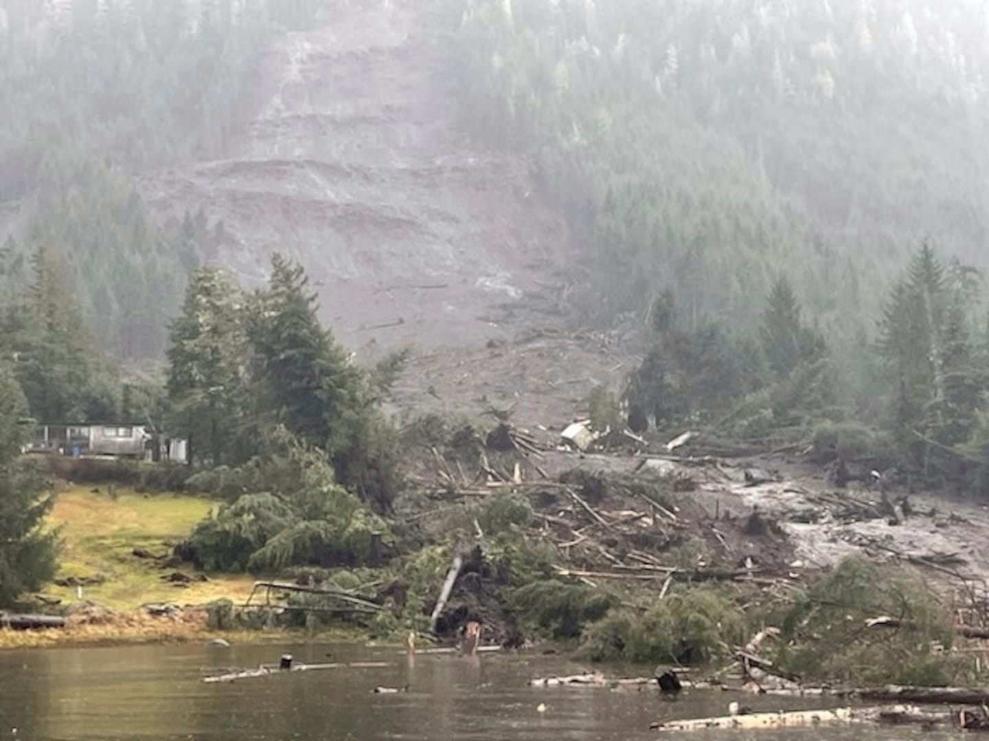 The aftermath of a 2023 landslide in Wrangell, Alaska.