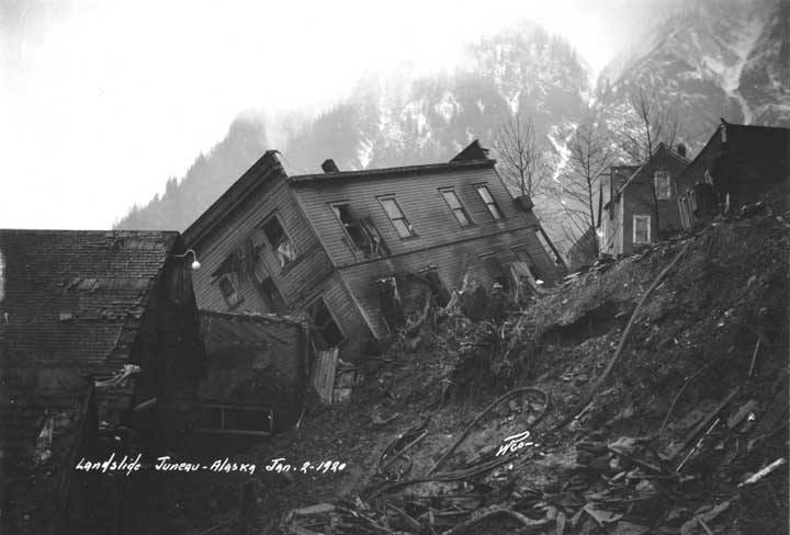 A 1936 Juneau landslide buried four buildings, killing 15 people. 