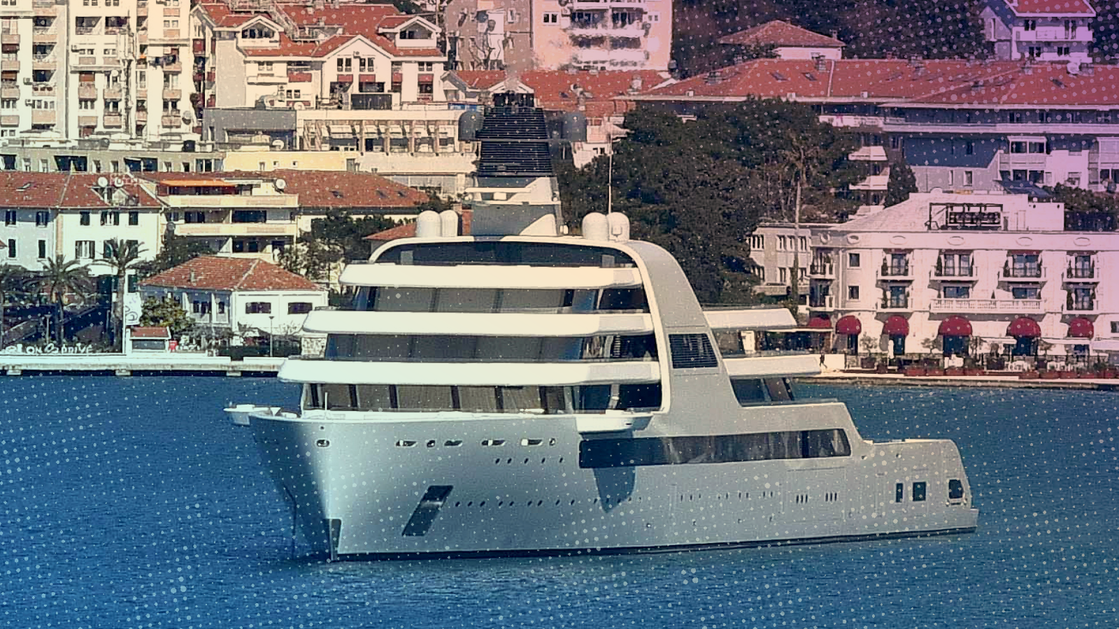 A superyacht sits in the waters of Montenegro.