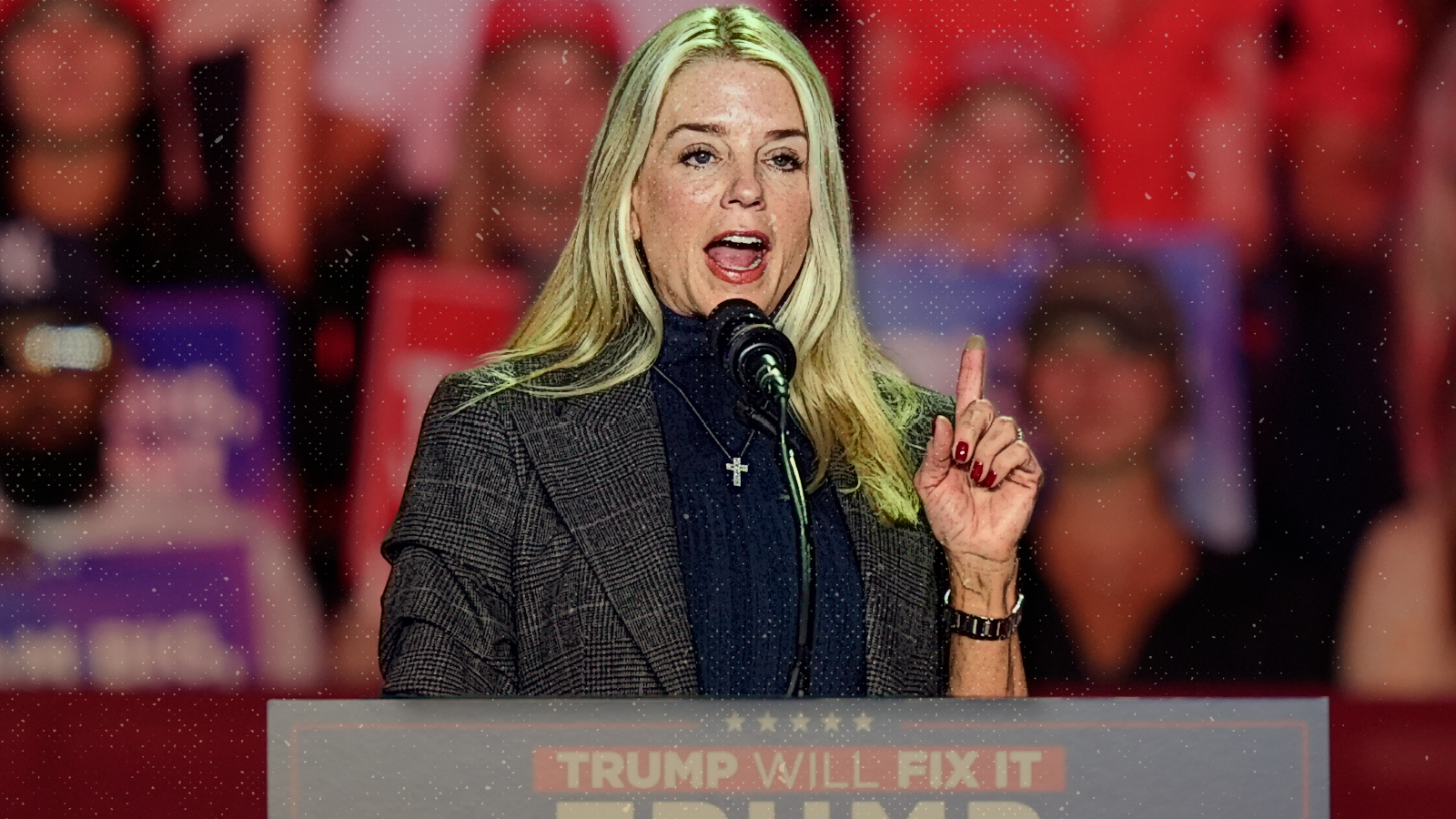 Former Florida Attorney General Pam Bondi speaks at a Trump campaign rally. (AP Photo/Alex Brandon)