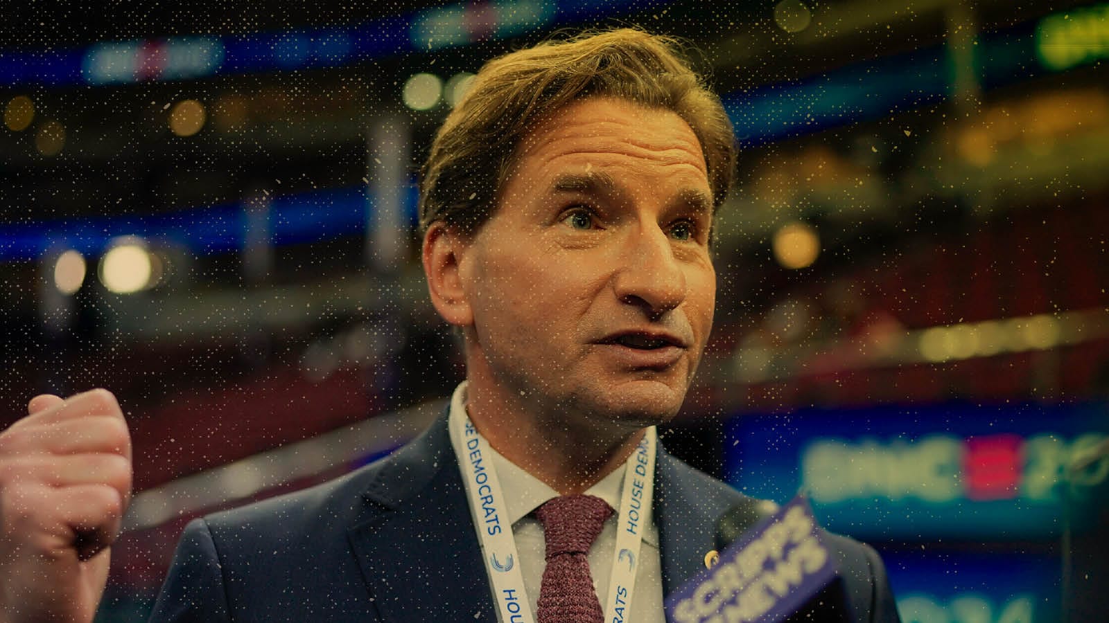 Rep. Dean Phillips (D-Minn.) speaks at the 2024 Democratic National Convention. (AP Photo/Erin Hooley)