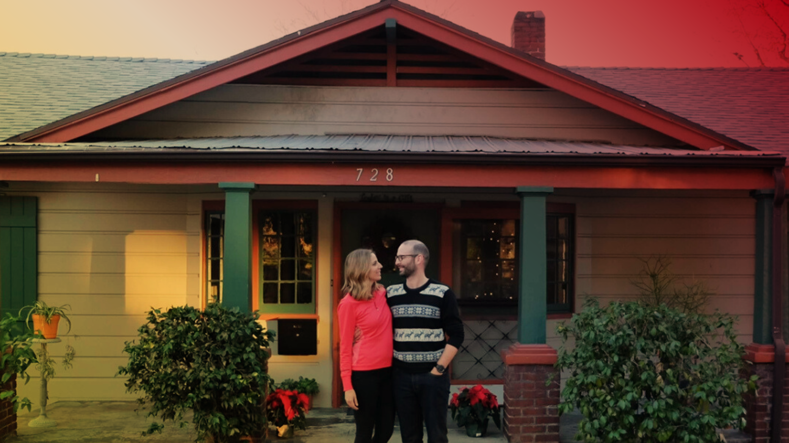 Jess Miller and her husband outside their Altadena home prior to the fires.