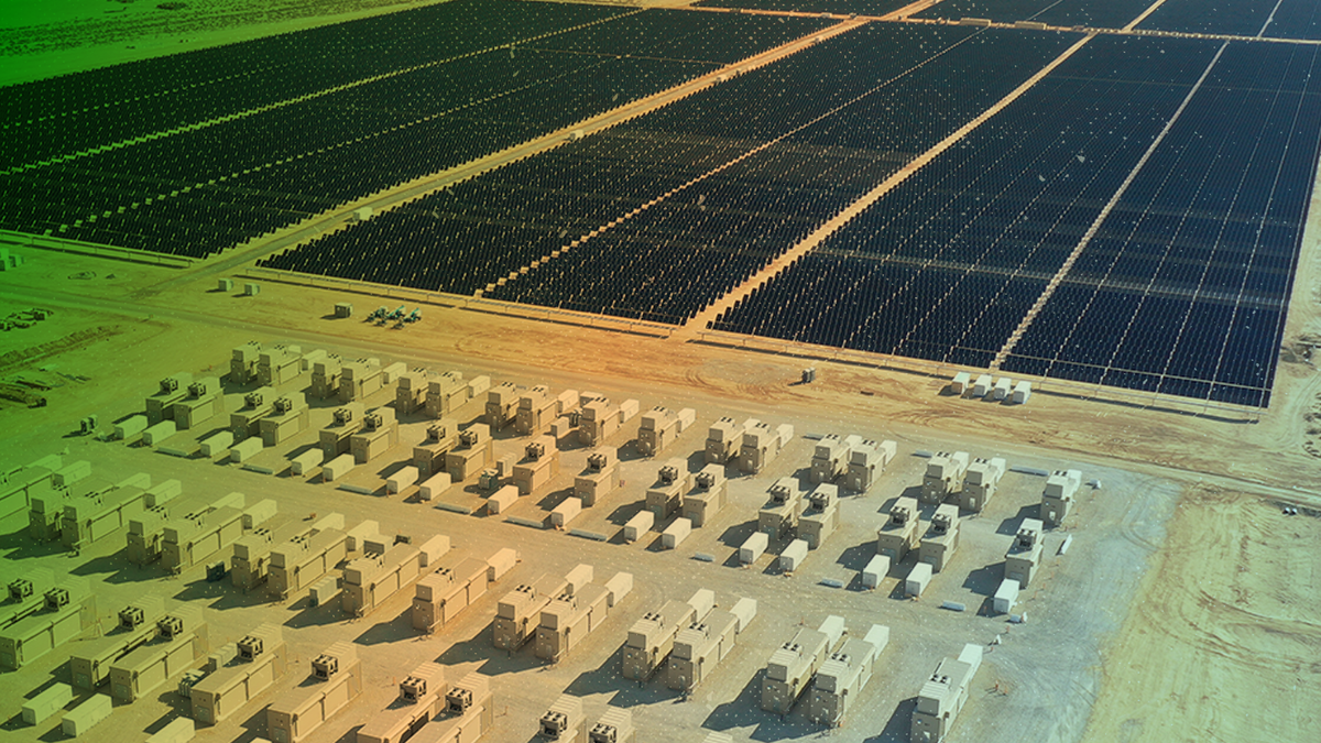 An overhead shot of the Edwards & Sanborn solar and energy storage project located in Kern County, California