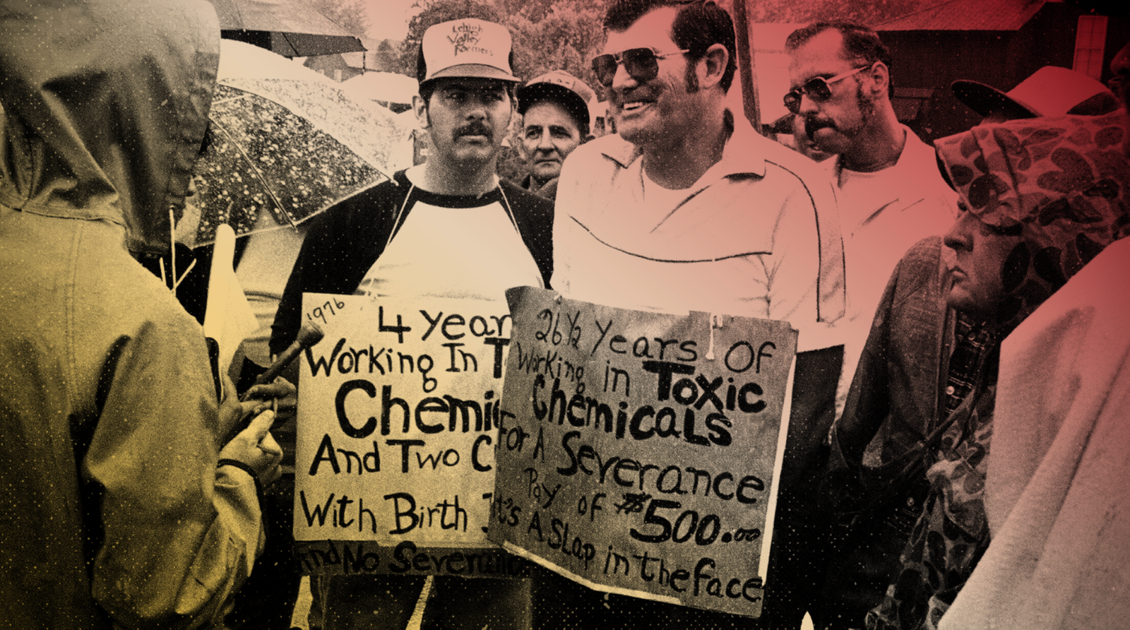 Employees of a chemicals company picketing outside the closed facility in 1983.